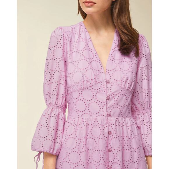 Ivy & Oak Pastel Pink Broderie Anglaise Eyelet Scallop Bell Sleeve Midi Dress 36 - Picture 2 of 9
